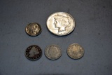 1922 Peace Dollar, 3-V Nickels 1901,02,08 , 1935 Buffalo Head Nickel