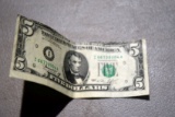 5 Dollar Irregular Cut Bill, 1974, Green Stamp