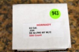 (1) Hornady 22 Cal., .224'', 55 Grain, FMJ BT W/C, 500 Bullets Total