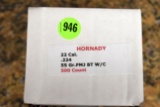 (1) Hornady 22 Cal., .224'', 55 Grain, FMJ BT W/C, 500 Bullets Total