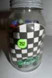 Mason Jar Full Of Marbles And 1/64th Scale Race Car