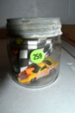 Mason Jar Full Of Marbles And 1/64th Scale Race Car