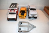 (3) Toy Cars With (1) Toy Plastic Trailer