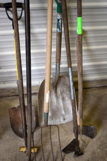 Scoop Shovel, Axe, pitch fork, garden hoes
