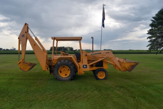 John Deere 410 Rubber Tired Backhoe/Loader, Diesel, 5,326 Hours, ROPS, 18.4-24 Tires, Shuttle Shift,