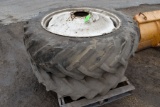 Goodyear 15.5x38 Axle Duals With Hubs and Chains, Came Off JD 2640 Tractor