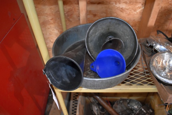Assortment Of Funnels And Oil Pan