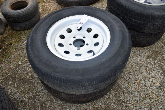 (2) 205/75R14 Tires On 5 Bolt Rim For Trailers