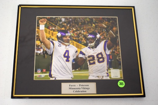 Framed Picture Of Brett Favre And Adrian Peterson MN Viking Celebration