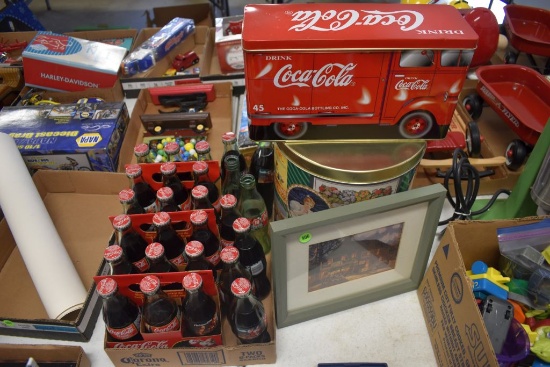 (3) 6 Pack Of Coke Bottles, Coca Cola Tin, Coca Cola Tin Bus, Coca Cola Framed Print