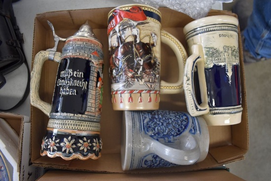 (4) Steins, Germany, Budweiser Cermarte From Brazil, Musical Stein,