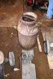 Hand Sausage Grinder On Wooden Board With Milk Can
