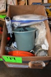 (2) Boxes, Assortment Of Drywall And Taping Supplies, Tile Cutter, Rollers, Chalk Lines