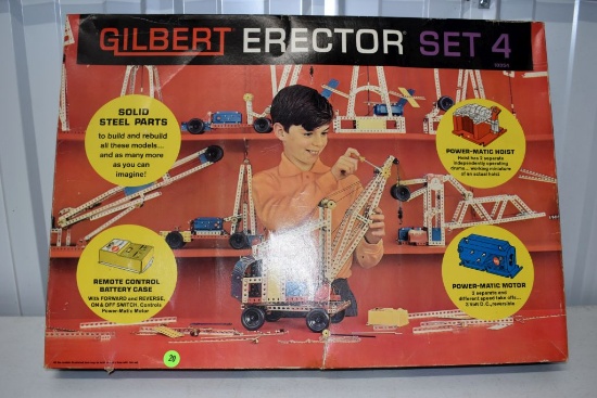 Gilbert Erector Set 4 With Box, Box Has Tear, Appears To Be Complete