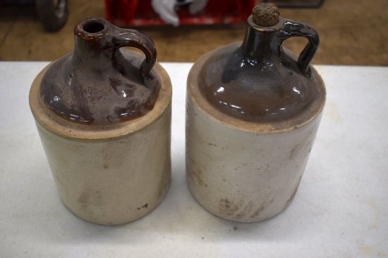 (2) Brown Top Jugs, Both Have Chips
