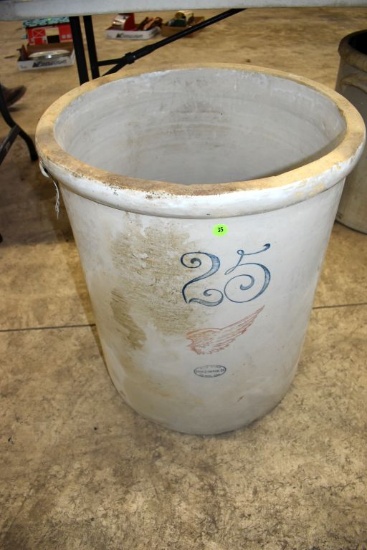 Red Wing 25 Gallon Big Wing Crock Small Hairline On Bottom With Some Chips
