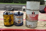 International Harvester High Trans Fluid 16 Gallon, Gulf Oil Can, Central Exchange 5 Gallon Can