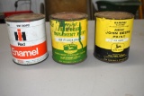 (2) John Deere 4 Legged Paint Cans, (1) IH Paint Can