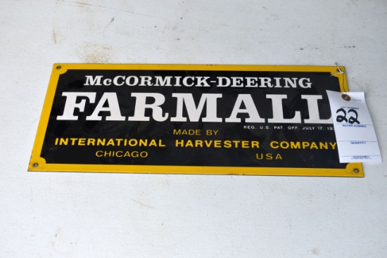 Porcelain McCormick Deering Farmall Sign, 6" Wide, 8" Tall