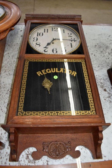 Antique Oak Regulator Wall Clock, 37'' Long