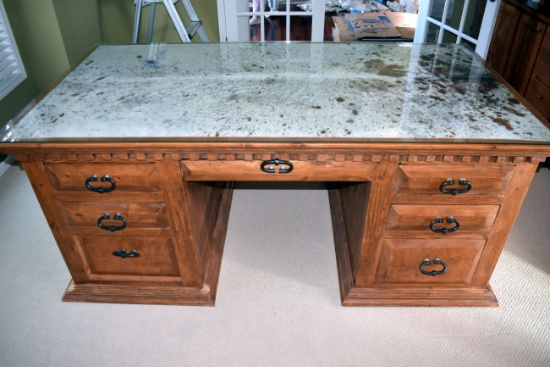 Ruth Crundwell Western Desk, Cowhide Top Under Glass, 42''x80'', 34.5'' Tall,