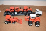 (5) Allis Chalmers 1/64th Scale Tractors And Semi Equipment Hauler