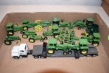 (12) John Deere 1/64th Scale Tractors And Semi Equipment Hauler