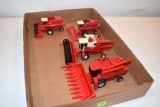(4) International Combines With Heads, 1/64th Scale No Boxes