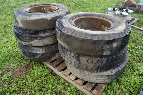 (6) 10.00-20 Truck Tires On Rims, One Is Like New