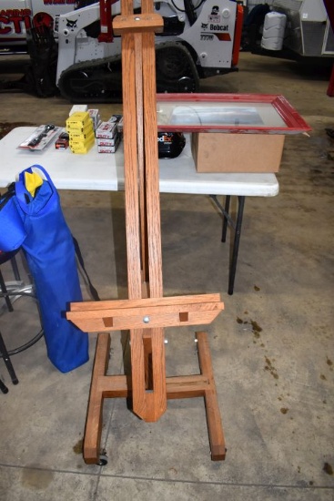 Wooden Easel With Corvette Picture In Wooden Frame