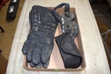 Harley Davidson Sunglasses Holder, Leather Biker Gloves, Pair Of Vintage Goggles