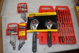 Grip 7 Piece Drill Bit Set, 2 New Stanley Adjustable Wrenches, (3) 5 Piece Wrench Sets SAE