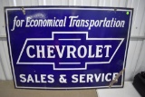 Porcelain Double Sided Chevrolet Sales & Service Sign, Has Scratches And Loss, 40'' Long, 28'' Tall,