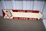 Metal Double Sided Visit Our Ice Cream Dpt. Arrow Sign, 39'' Long, 9'' Tall