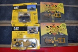 Norscot CAT 85D Track Tractor, CAT 613C Scraper, 1/64th Scale On Card, (2) Ertl Road Construction Ah