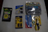 Tape measure, Irwin bit set, air chuck, Squeeze wrench set, needle nose pliers