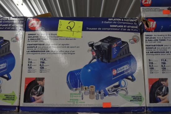 Campbell Hausfeld 3 Gallon Air Compressor 110PSI 120Volt, .51CFM @40PSI, Open Box Store Return