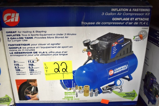 Campbell Hausfeld 3 Gallon Air Compressor 110PSI 120Volt, .51CFM @40PSI, Open Box Store Return