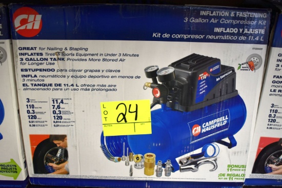 Campbell Hausfeld 3 Gallon Air Compressor 110PSI 120Volt, .51CFM @40PSI, Open Box Store Return