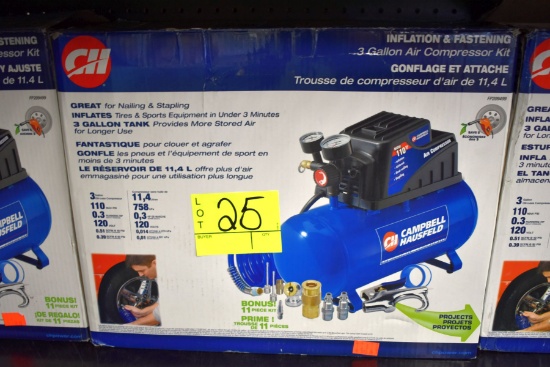 Campbell Hausfeld 3 Gallon Air Compressor 110PSI 120Volt, .51CFM @40PSI, Open Box Store Return