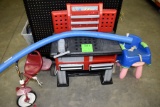 Childrens Trike, Tool Workbench And Seat