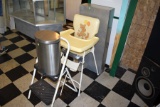 Step Ladder, High Chair, Garbage Can, Tin Trunk