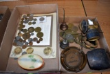 Large Assortment Of Coins And Tokens, Bell, Oilers, Glasses, Pocket Watch