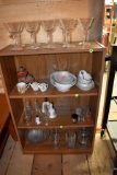 36'' Wooden Shelf with Assortment Of Glassware