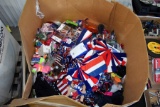 Cardboard Box On Pallet Full Of 4th Of July Items, Items May Be Broken, Cups Glasses, Clothing,