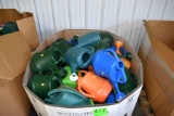 Large Assortment Of Plastic Watering Cans, Some Have Ends Some Don’t