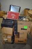 Pallet Of Used Computer Equipment, Cords, Monitors, Cash Register Parts, Keyboards, Card Machines, S