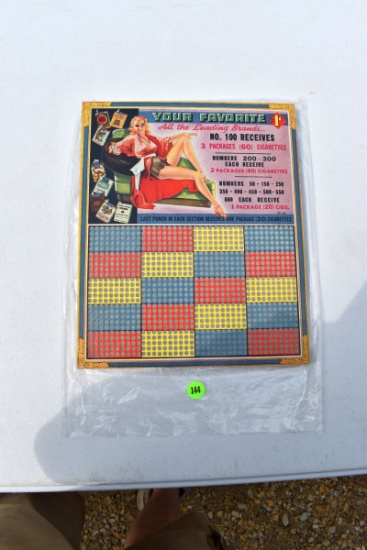 Cigarette 1 Cent Punch Board, Unused,