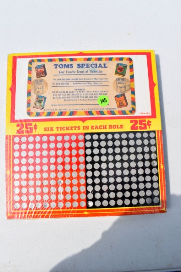 Toms Special Cigarette 25 Cent Punch Board, Unused