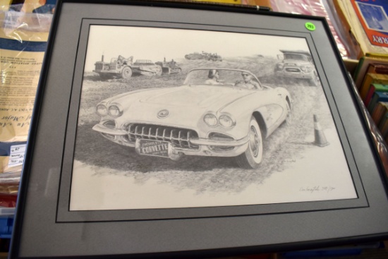 Don Graytak Chevrolet Corvette Pencil Drawing Signed and Numbered Framed Print, 328/500